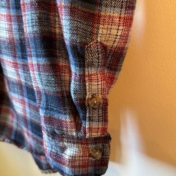 Fall Flannel Boys 16/18 Large Red Blue White plaid button down up medium weight - Picture 5 of 7